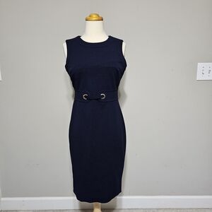 Tommy Hilfiger Navy Belted Sheath Dress Sleeveless Grommet Waist Size 4P Petite